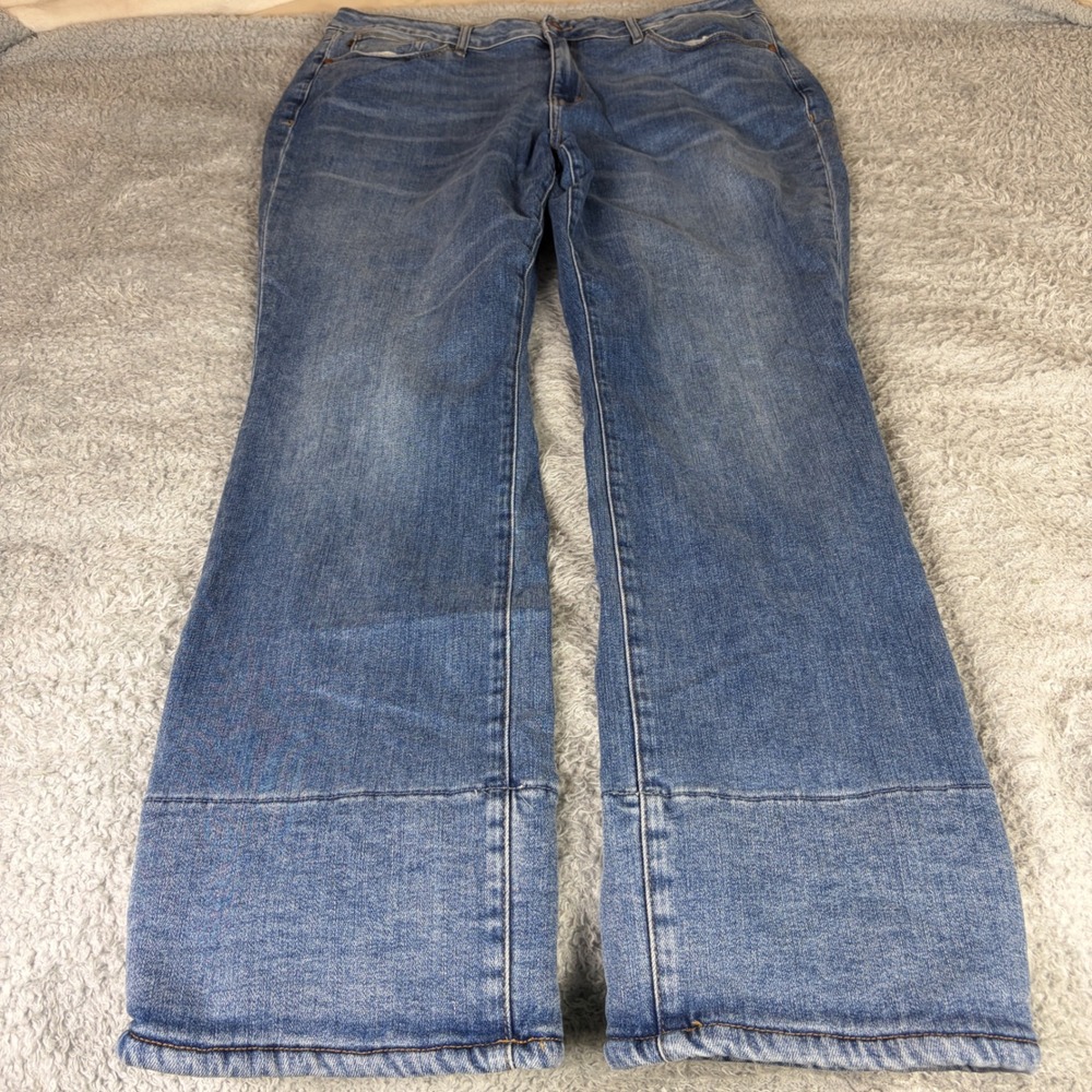 Judy Blue Fleece Lined Straight Leg Jeans Medium Wash Denim Winter Warm 18/34